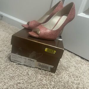 Authentic Gucci Embossed Pink Peep-Toe Heels